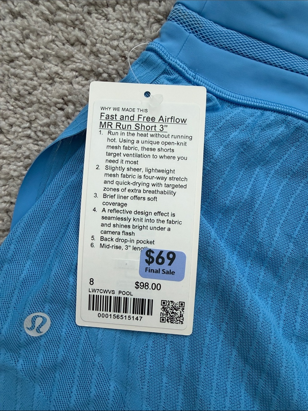 Lululemon Fast and Free Airflow Mid-Rise Run Short 3” *Pool Party - Picture 8 of 10